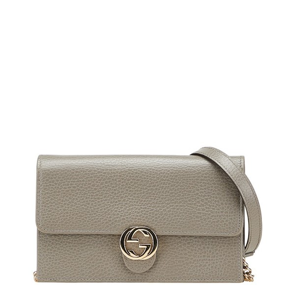 Gucci Gray Wallet Leather GG Interlocking Bag Shoulder Chain - Picture 1 of 8